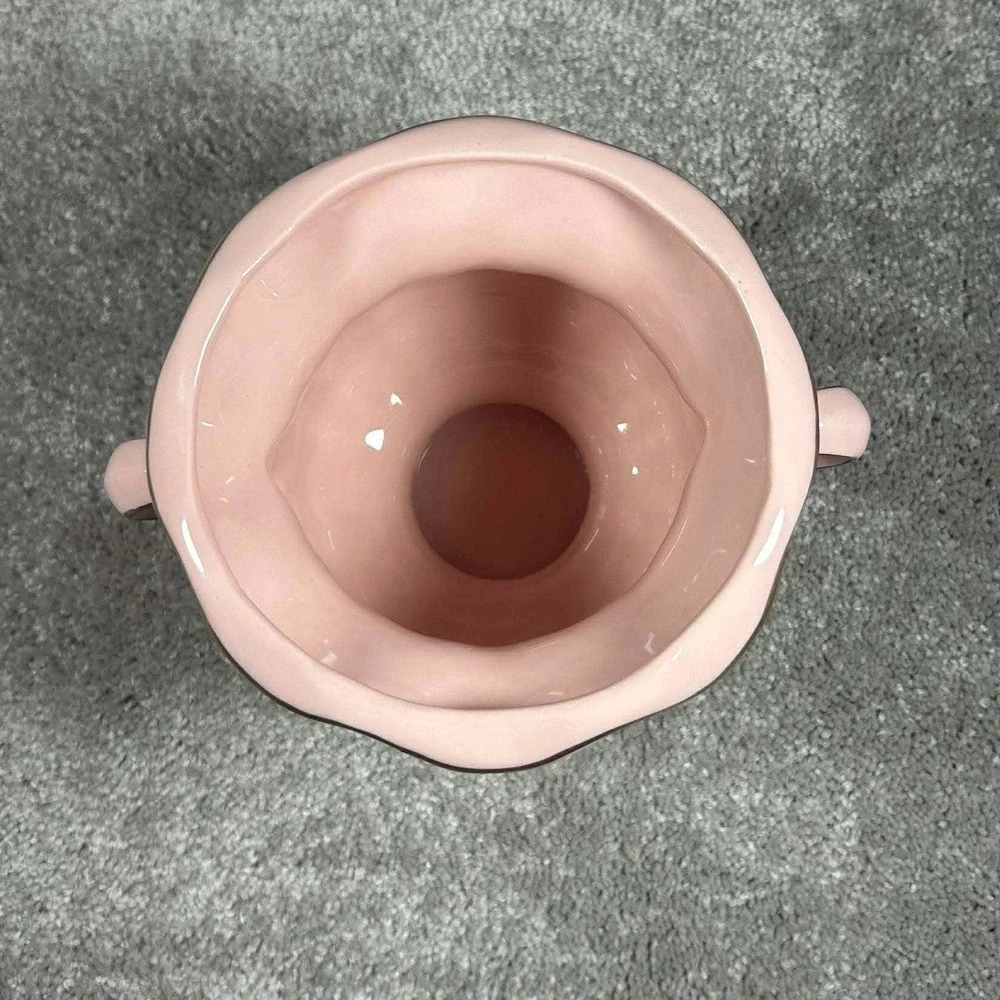 Fornart USA Planter Vase Pink Floral Gold Trim Scroll Handles 107-D Vintage